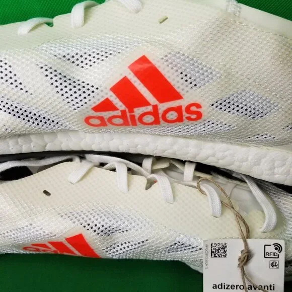Adidas Adizero Avanti Track Shoes, Mens Size 13, White/Solar/Black W/SPIKES NEW